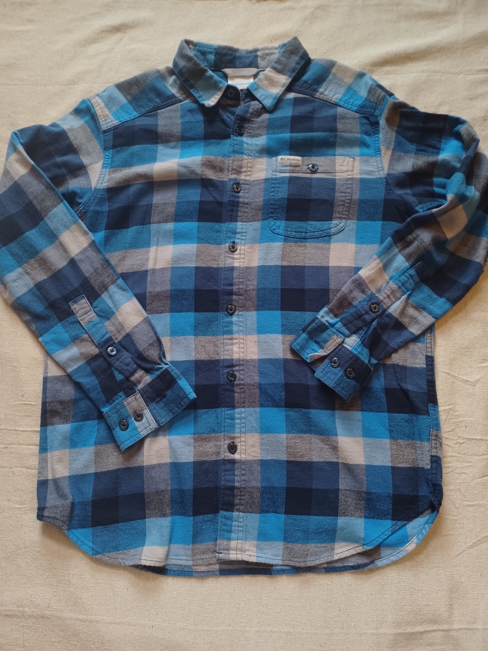 Columbia Blue Plaid Flannel Button-Down Shirt Men's Size Medium